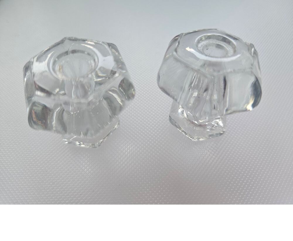 Antique Clear Glass Drawer Pull 1" Hex Cabinet Knob Small 6 Sided Hexagon 9.